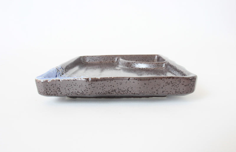 Mino ware Japanese Ceramics Black Rectangle Plate Accented With Blue