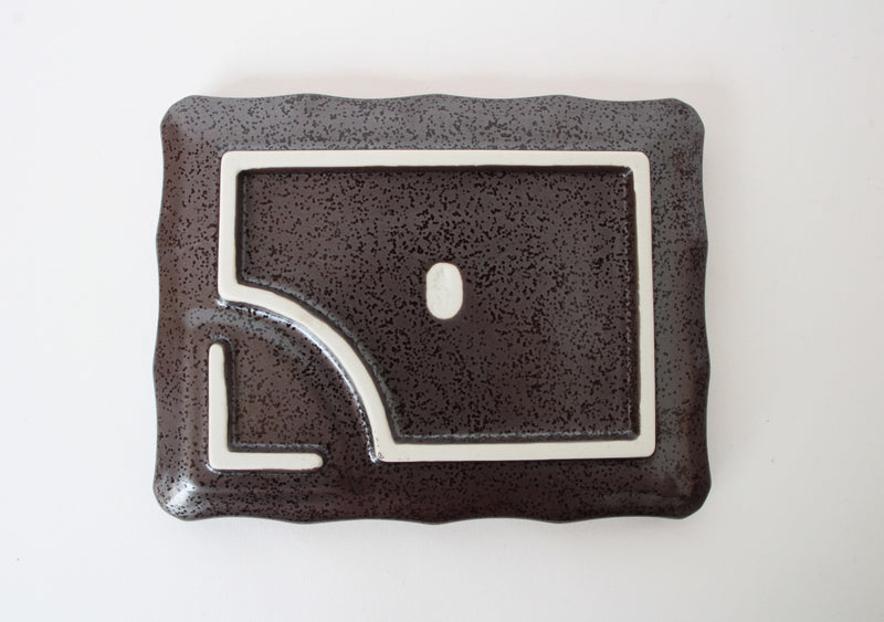 Mino ware Japanese Ceramics Black Rectangle Plate Accented With Blue