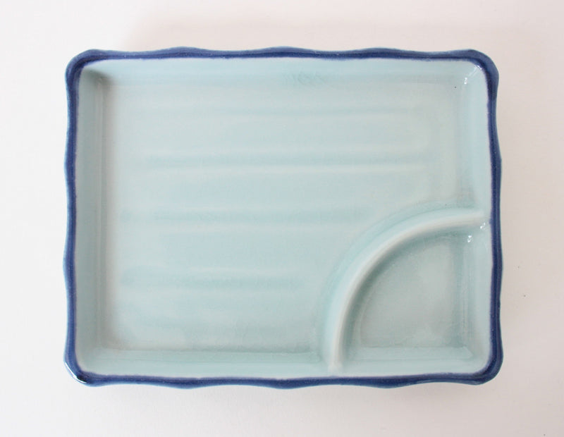 Mino ware Japanese Ceramics Cobalt Blue Rectangle Plate With a Blue Rim