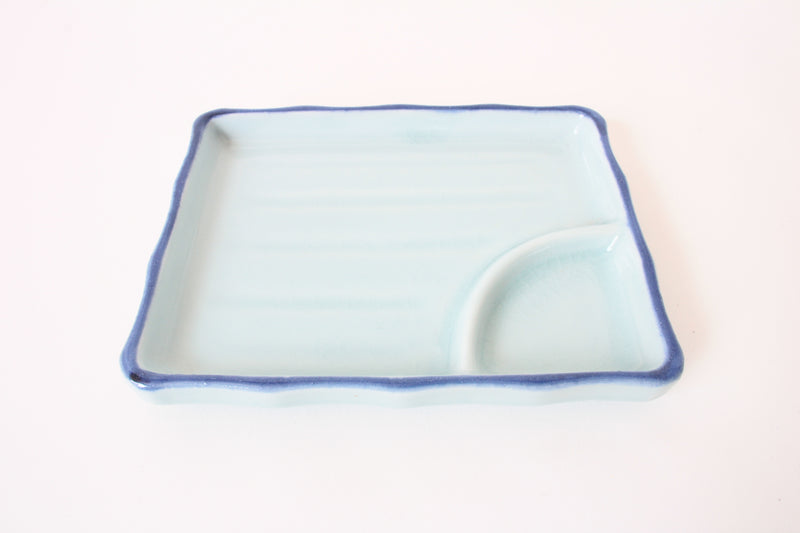 Mino ware Japanese Ceramics Cobalt Blue Rectangle Plate With a Blue Rim