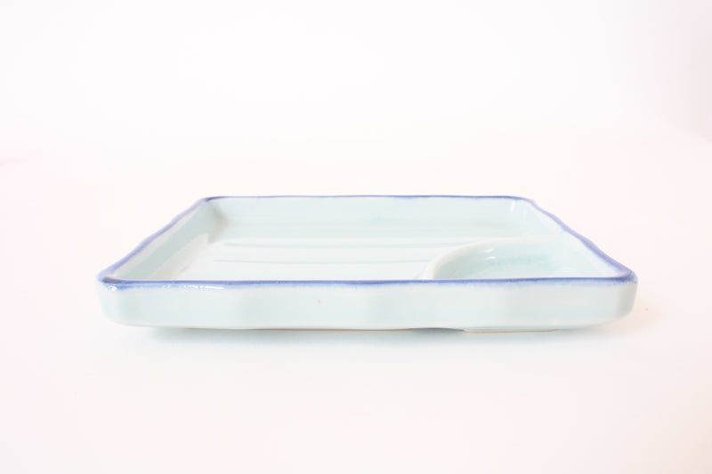 Mino ware Japanese Ceramics Cobalt Blue Rectangle Plate With a Blue Rim