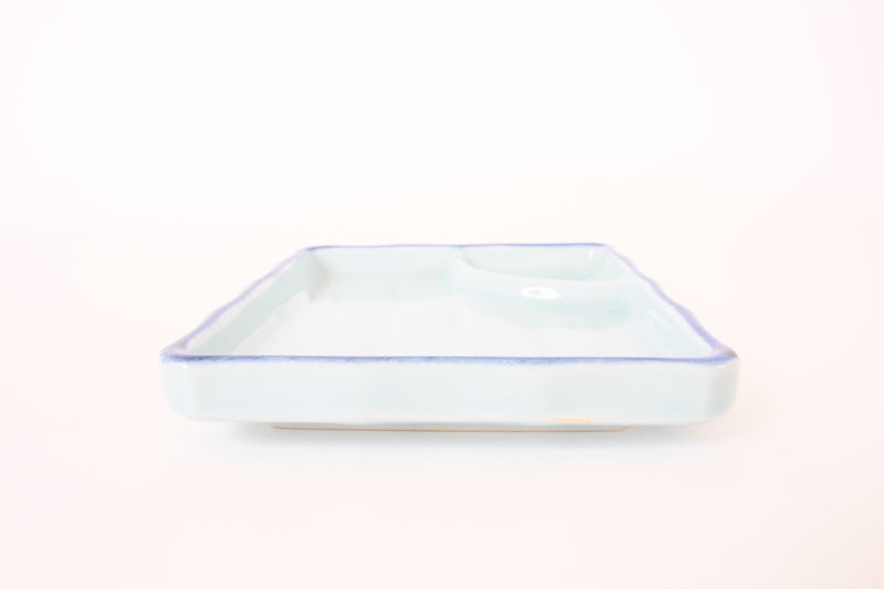 Mino ware Japanese Ceramics Cobalt Blue Rectangle Plate With a Blue Rim