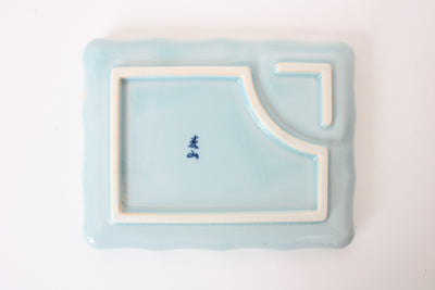Mino ware Japanese Ceramics Cobalt Blue Rectangle Plate With a Blue Rim