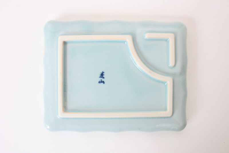 Mino ware Japanese Ceramics Cobalt Blue Rectangle Plate With a Blue Rim