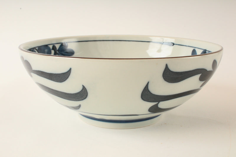 Mino ware Japan Ceramics Large & Wide Noodle Donburi Bowl Indigo Flower (1000ml)