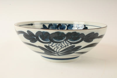 Mino ware Japan Ceramics Large & Wide Noodle Donburi Bowl Indigo Flower (1000ml)