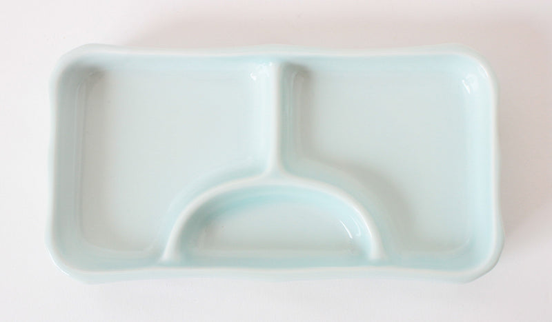 Mino ware Japanese Ceramics Three Section Plate Powder Blue made in Japan