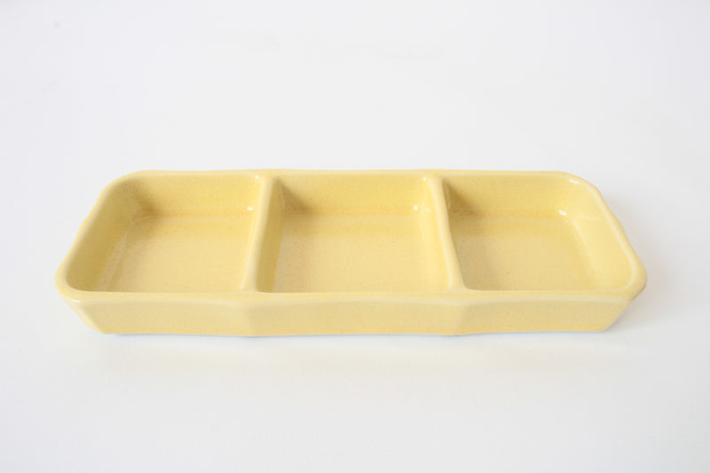 Mino ware Japanese Ceramics Three Section Plate Lemon Yellow made in Japan (M)