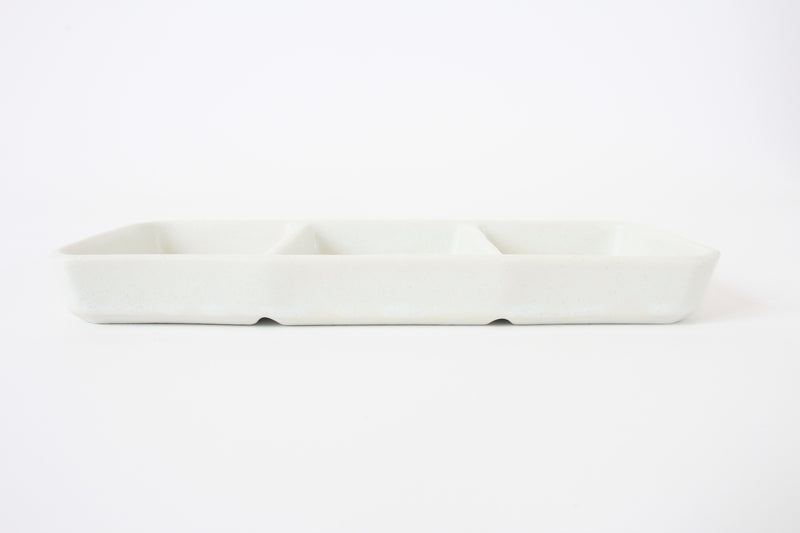 Mino ware Japanese Ceramics Three Section Plate Pearl White made in Japan (L)