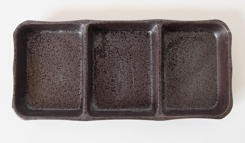 Mino ware Japanese Ceramics Three Section Plate Brown Black made in Japan (L)