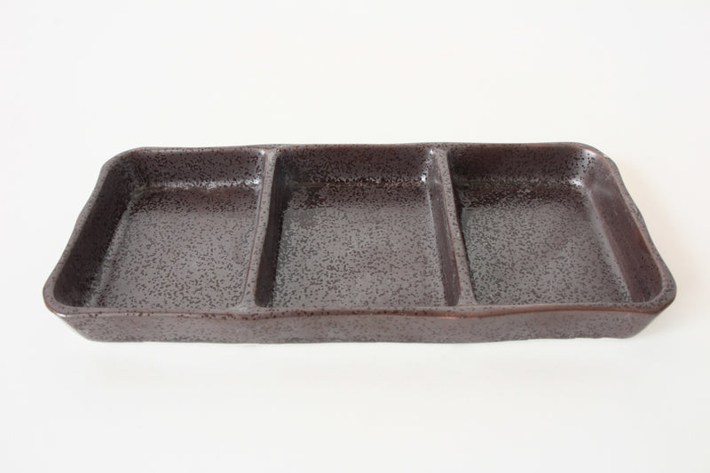 Mino ware Japanese Ceramics Three Section Plate Brown Black made in Japan (L)