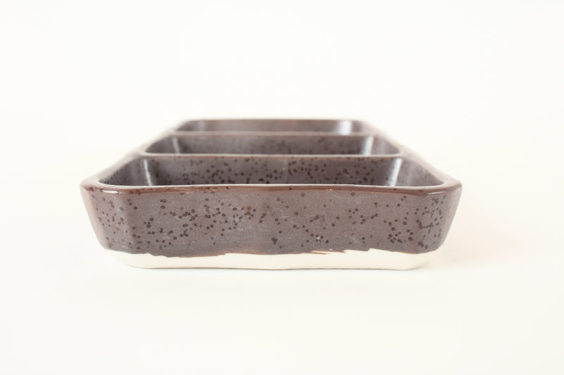 Mino ware Japanese Ceramics Three Section Plate Brown Black made in Japan (L)