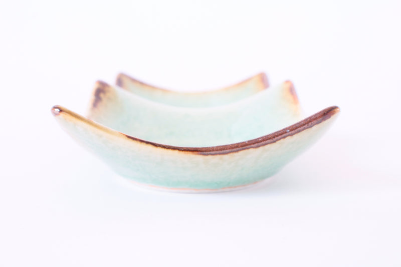 Mino ware Japanese Ceramics Two Section Plate Tea Green Color With a Brown Rim