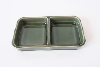 Mino ware Japanese Ceramics Two Section Plate Matcha Green made in Japan (M)
