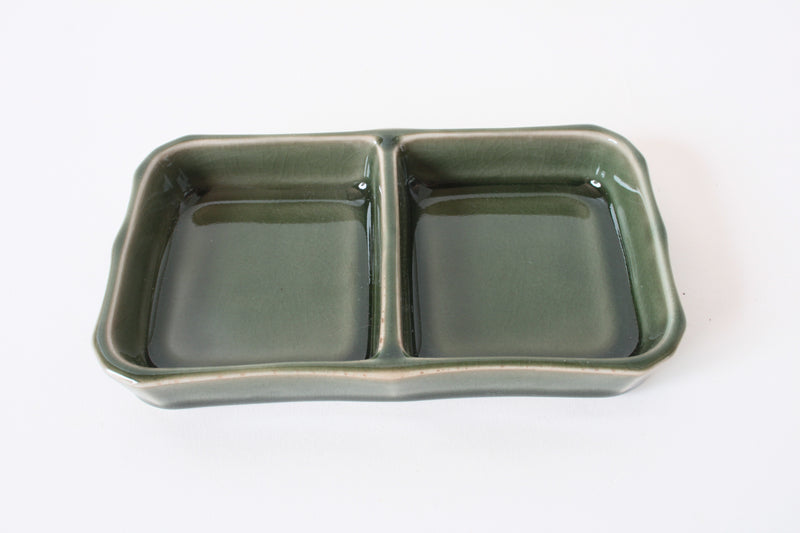 Mino ware Japanese Ceramics Two Section Plate Matcha Green made in Japan (M)