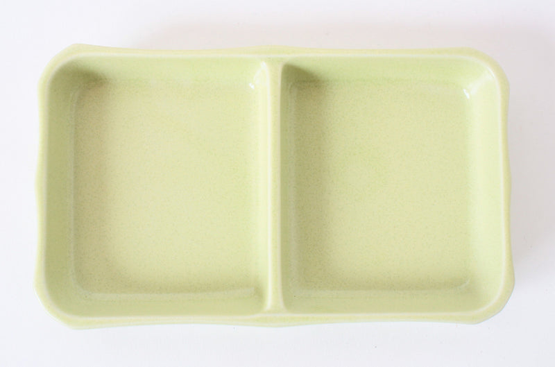 Mino ware Japanese Ceramics Two Section Plate Pastel green Color (L)
