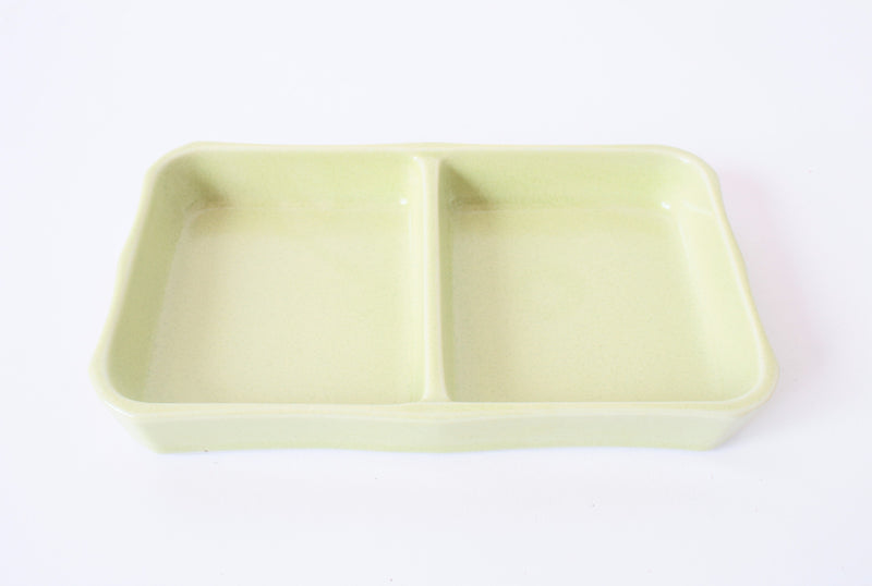 Mino ware Japanese Ceramics Two Section Plate Pastel green Color (L)
