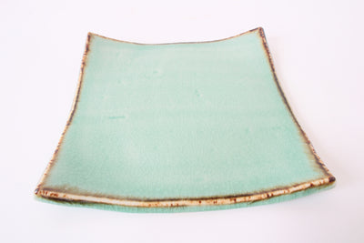 Mino ware Japanese Ceramics Square Plate (7.9 inch) Tea Green Color & Brown Rim