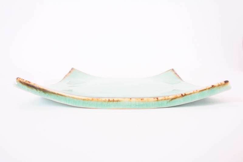 Mino ware Japanese Ceramics Square Plate (7.9 inch) Tea Green Color & Brown Rim