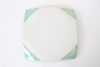 Mino ware Japanese Ceramics Square Plate (7.9 inch) Tea Green Color & Brown Rim