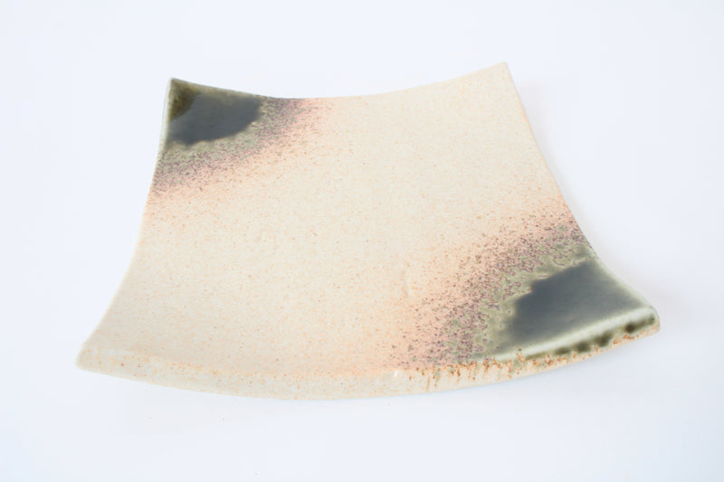 Mino ware Japanese Ceramics Square Plate (7.9 inch) Beige Accented With Green