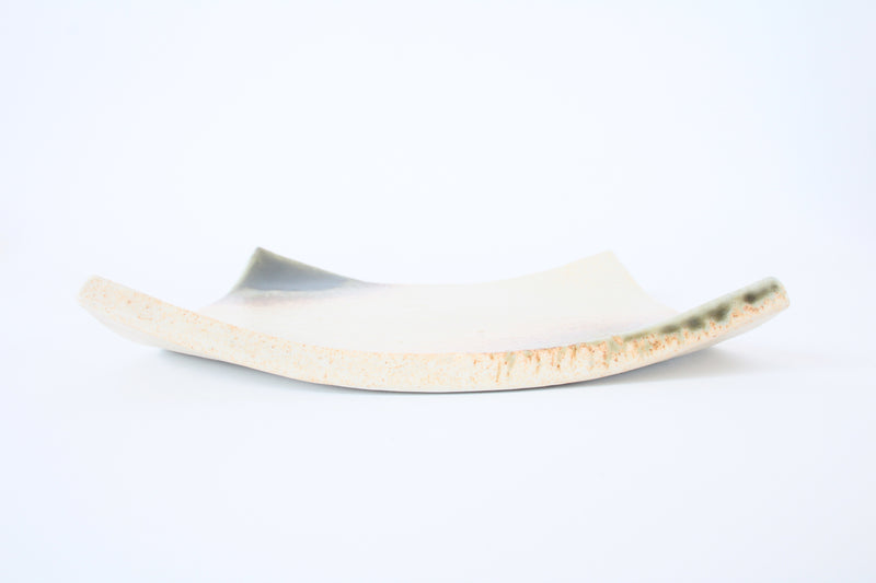 Mino ware Japanese Ceramics Square Plate (7.9 inch) Beige Accented With Green