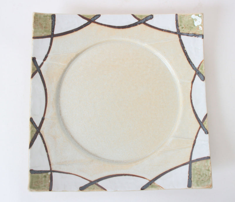 Mino ware Japanese Ceramics Square Plate (9.1 inch) Circular Arc Beige
