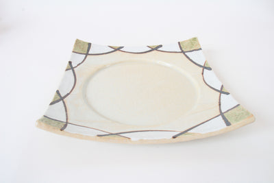 Mino ware Japanese Ceramics Square Plate (9.1 inch) Circular Arc Beige