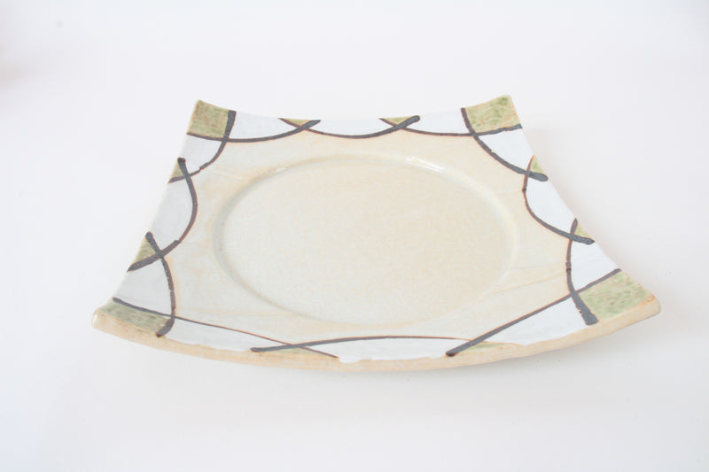 Mino ware Japanese Ceramics Square Plate (9.1 inch) Circular Arc Beige