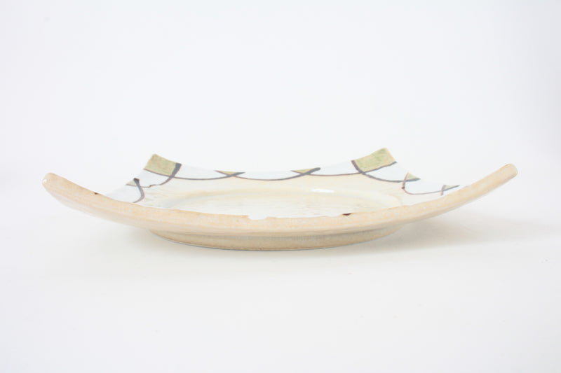 Mino ware Japanese Ceramics Square Plate (9.1 inch) Circular Arc Beige