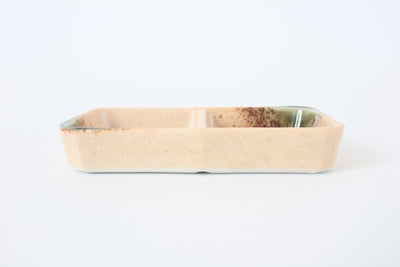 Mino ware Japanese Ceramics Two Section Beige Plate Accented With Green (M)