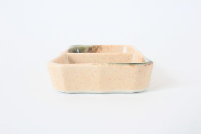Mino ware Japanese Ceramics Two Section Beige Plate Accented With Green (M)
