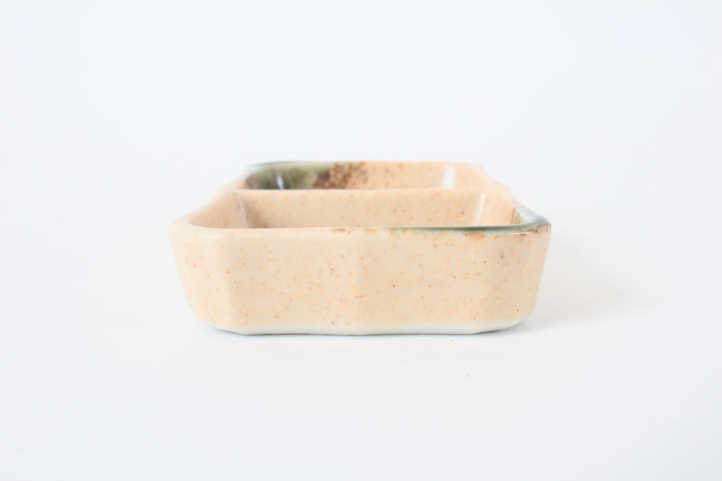 Mino ware Japanese Ceramics Two Section Beige Plate Accented With Green (M)