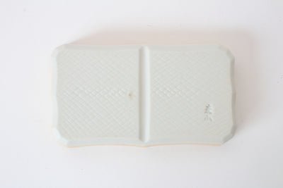 Mino ware Japanese Ceramics Two Section Beige Plate Accented With Green (M)