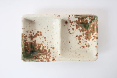 Mino ware Japanese Ceramics Two Section Plate Cream White With Green & Brown