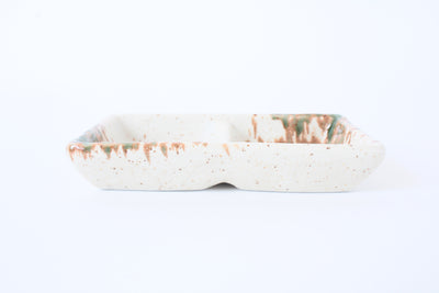 Mino ware Japanese Ceramics Two Section Plate Cream White With Green & Brown