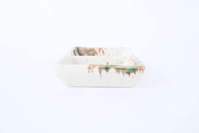 Mino ware Japanese Ceramics Two Section Plate Cream White With Green & Brown