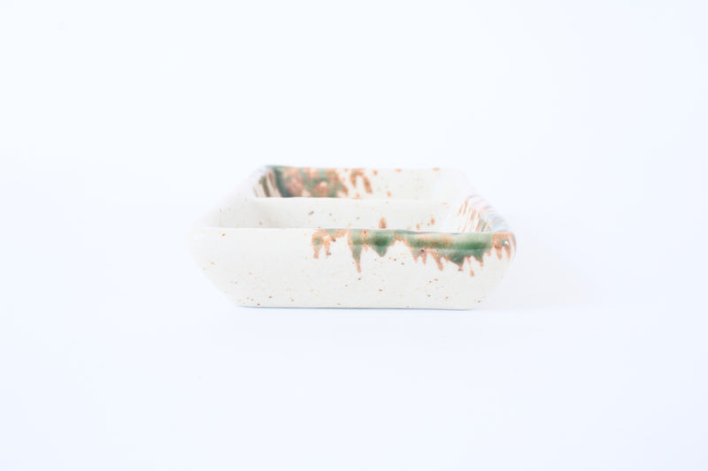 Mino ware Japanese Ceramics Two Section Plate Cream White With Green & Brown
