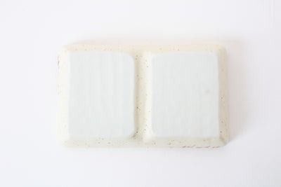 Mino ware Japanese Ceramics Two Section Plate Cream White With Green & Brown