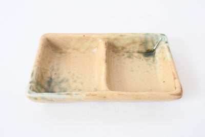 Mino ware Japanese Ceramics Two Section Plate Matte Beige With Accented Green