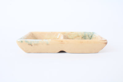 Mino ware Japanese Ceramics Two Section Plate Matte Beige With Accented Green
