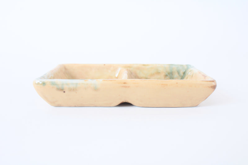 Mino ware Japanese Ceramics Two Section Plate Matte Beige With Accented Green