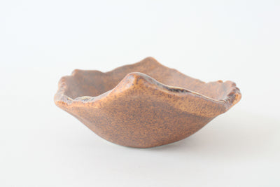 Mino ware Japanese Ceramics Leaf Shaped Small Bowl Brown Accented With Yellow