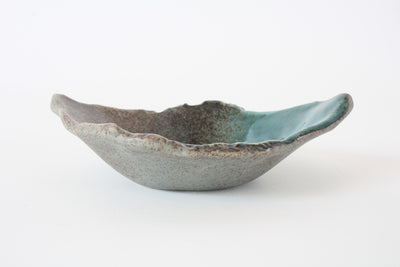 Mino ware Japanese Ceramics Leaf Shaped Small Bowl dark brown With Sea Green
