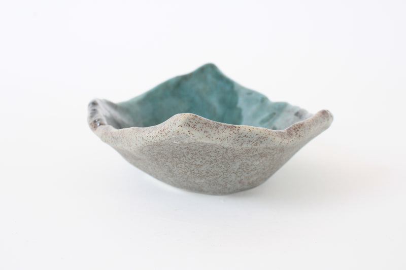 Mino ware Japanese Ceramics Leaf Shaped Small Bowl dark brown With Sea Green