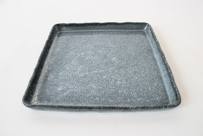 Mino ware Japanese Ceramics Square Plate (8.3 inch) Crackle Pattern Blue Gray