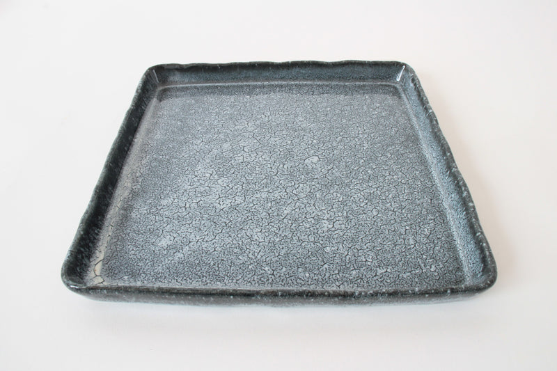 Mino ware Japanese Ceramics Square Plate (8.3 inch) Crackle Pattern Blue Gray