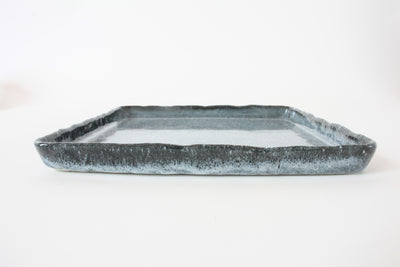 Mino ware Japanese Ceramics Square Plate (8.3 inch) Crackle Pattern Blue Gray