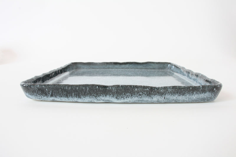 Mino ware Japanese Ceramics Square Plate (8.3 inch) Crackle Pattern Blue Gray
