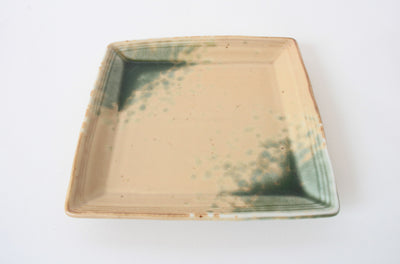Mino ware Japanese Ceramics Square Plate (5.5 inch) Matte Beige With Green